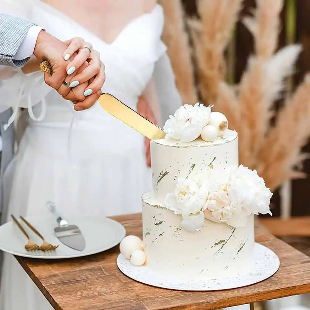 Custom a Set (2pcs) Wedding Cake Cutting Shovel Gold/Silver Knife Spatula Server Gift for Bride Groom Party Cake Dinner Decor