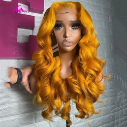 13x4 13x6 Yellow Body Wave Lace Front Wigs Human Hair For Women Transparent Lace Frontal Wigs 200 Density Wigs Pre Plucked