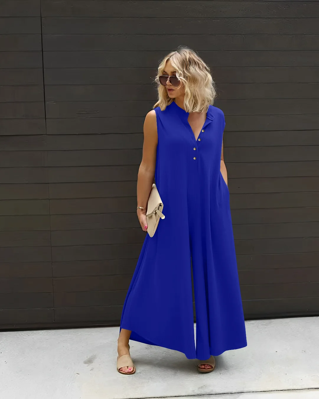 

Summer Women's Jumpsuit Fashion Sexy Sleeveless Round Neck Wide Leg Pants Casual Temperament Commuting Elegant Women's Jumpsuit