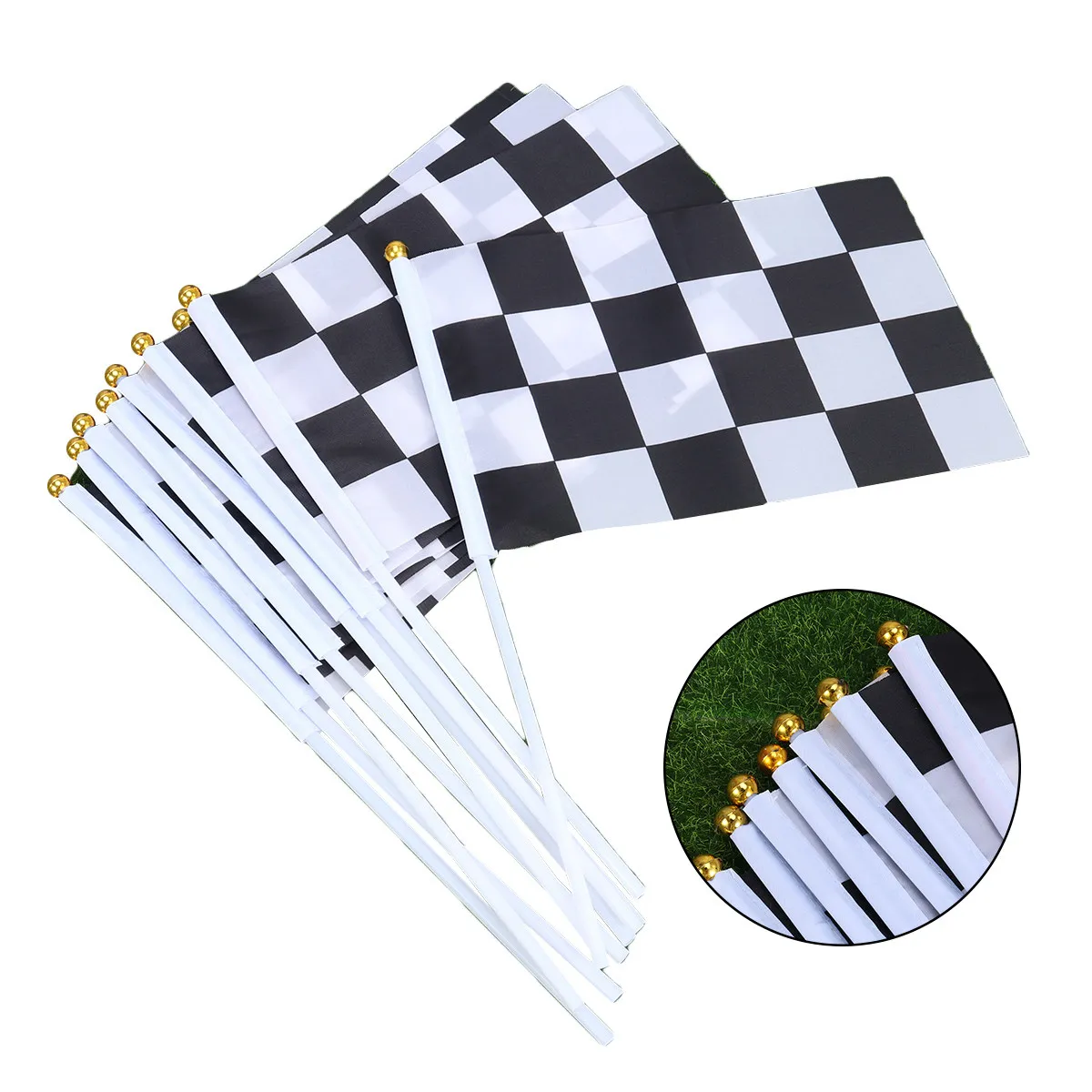 20Pcs Black White Red White Checkered Flags on Stick Compact Car Racing Hand Flags for Professional Amateur Race Events