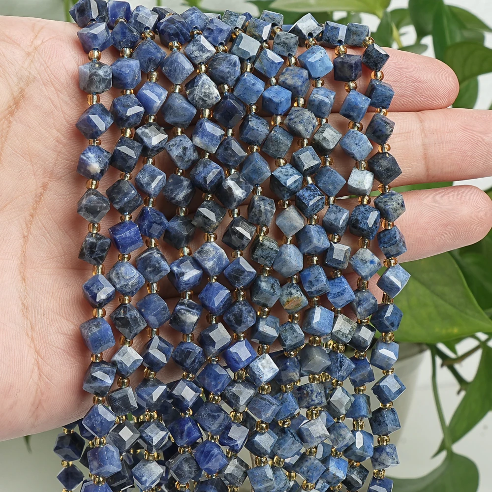 7-8mm Natural Navy-Blue Sodalite Beads Loose Stone Beads Diagonal-Drilled For Jewelry Making DIY Bracelet 15''