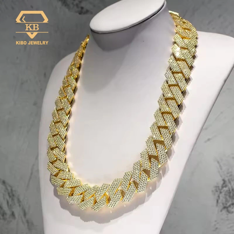 Fully Iced Out 24mm Cuban Link Chain Prong Setting Necklace Moissanite Custom Cuban Chain