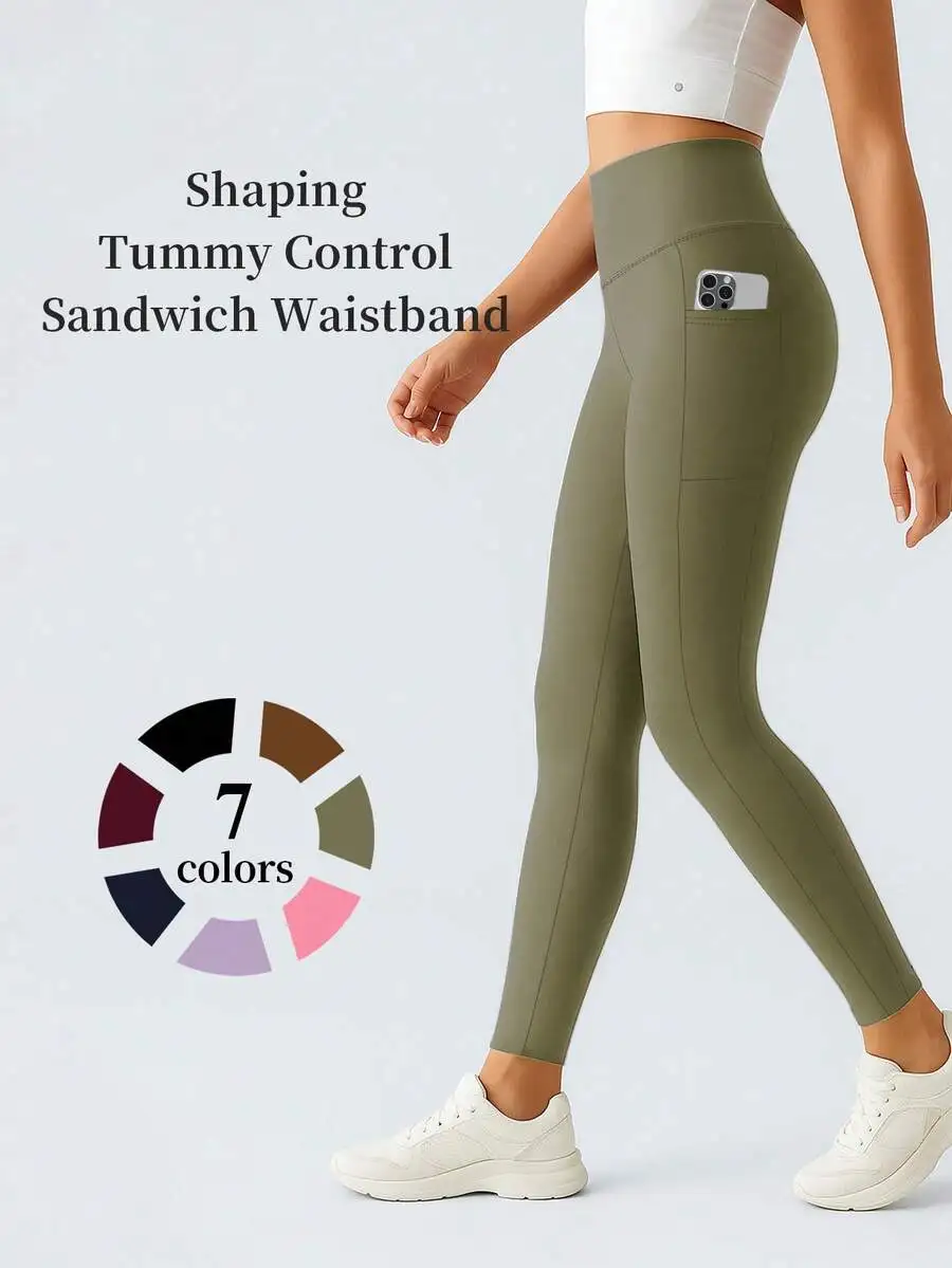 

High Waisted Tummy Control Shaping Leggings With Pockets
