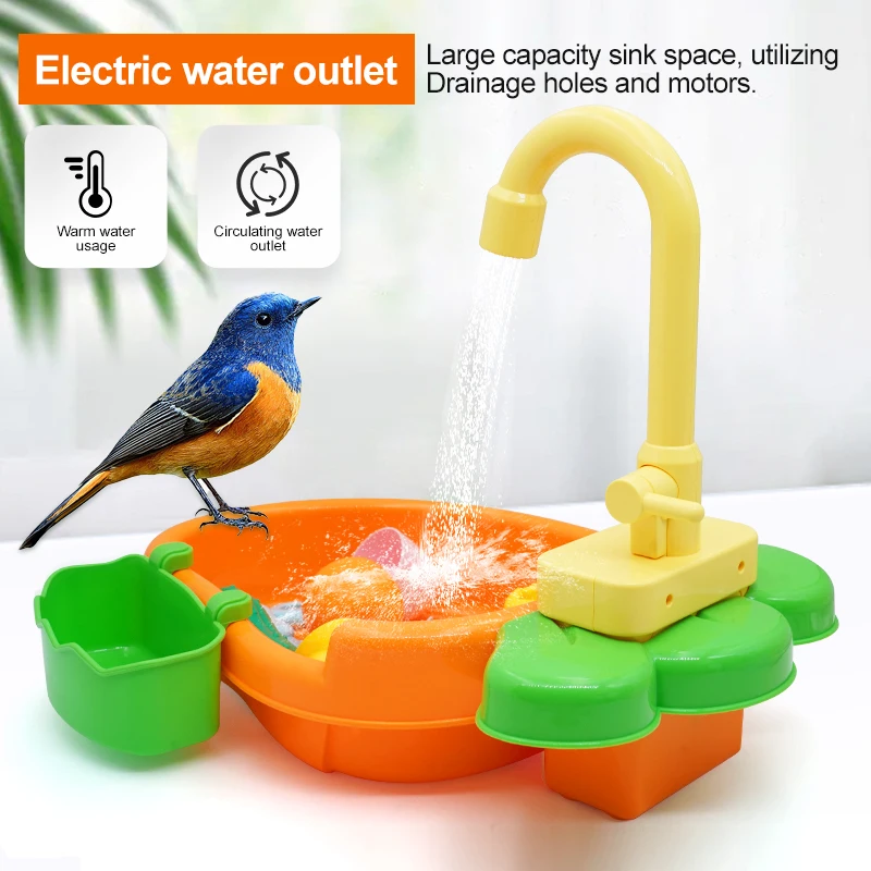 Bird Bath Tub With Faucet Parrots Parakeet Cockatiel Fountains Spa Pool Shower Multifunctional Toy Cleaning Tool Pet Supplies