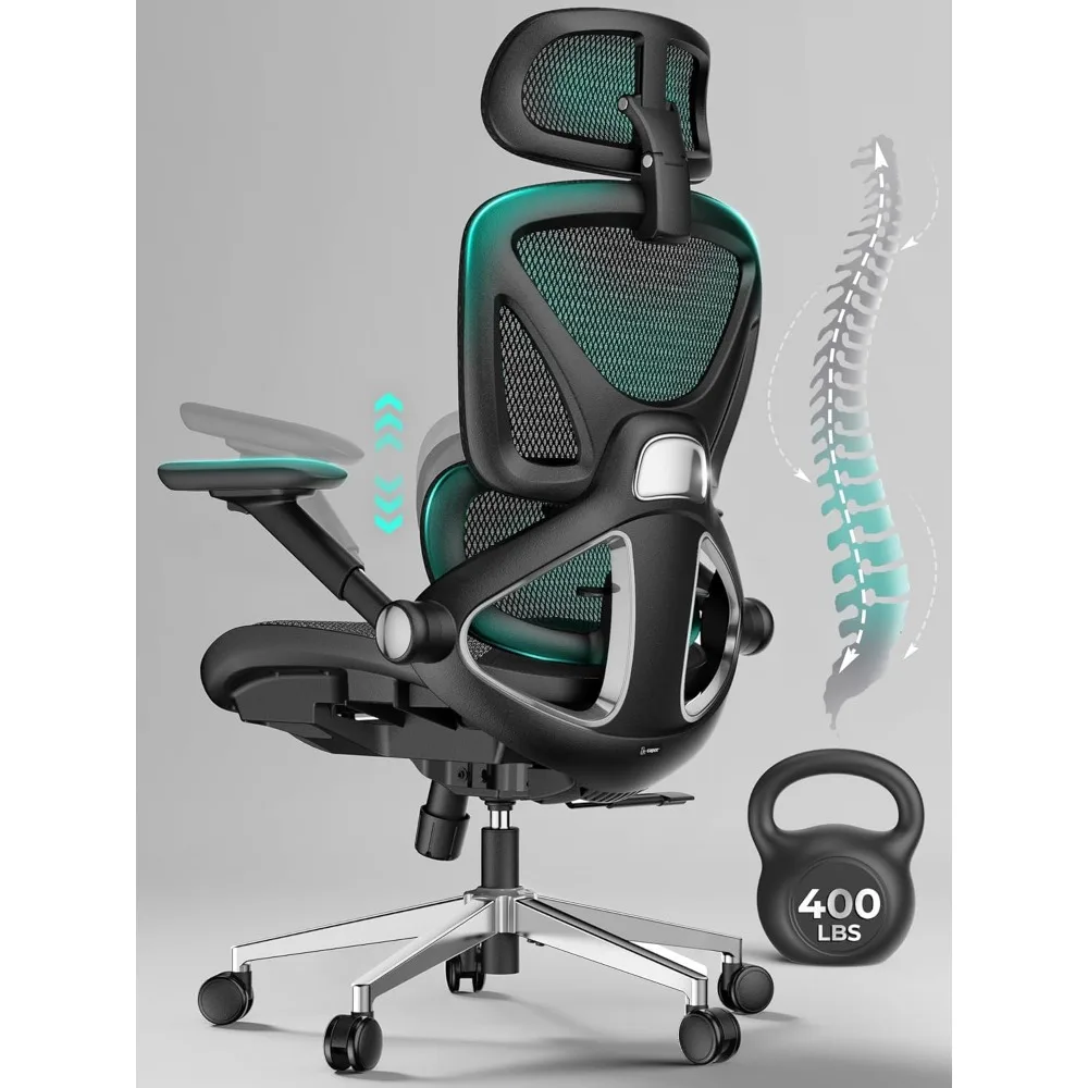 

Ergonomic Mesh Office Chair, Adjustable Lumbar High Back Desk Chair 400lbs, 4D Flip-up Arms, 3-Level Tilt Backrest, 3D Headrest