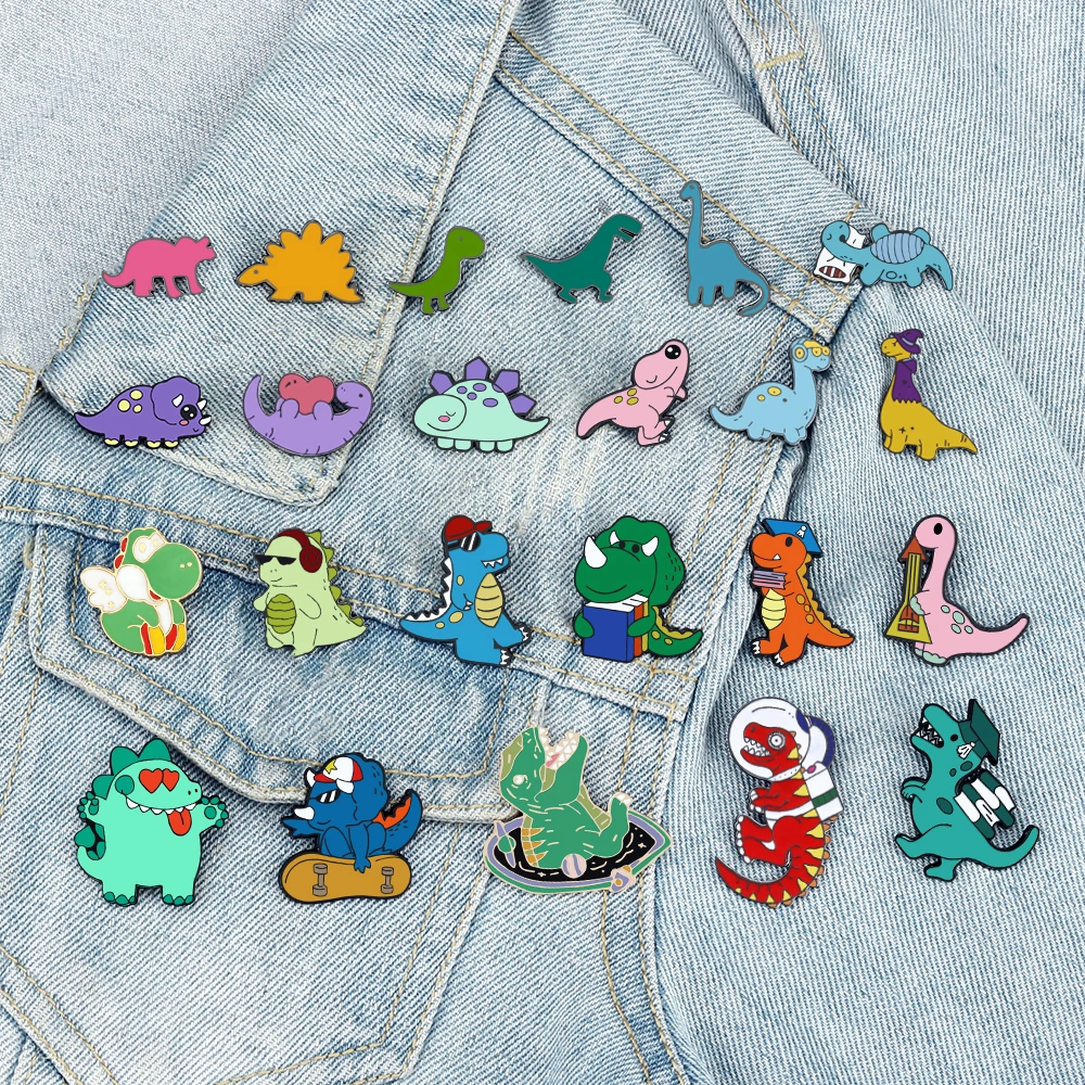 Vintage Dinosaur Series Brooch Colorful Cute Funny Animal Enamel Pins Cartoon Custom Bag Lapel Badge Gift for Kids Girls Jewelry