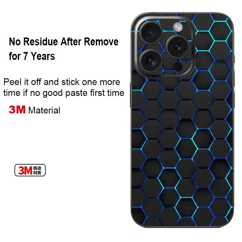 Colorful Honeycomb Decal Skin for iPhone 15 14 13 12 11 Pro Max XS XR Back Screen Protector Film Cover 3M Wrap Dazzling Sticker