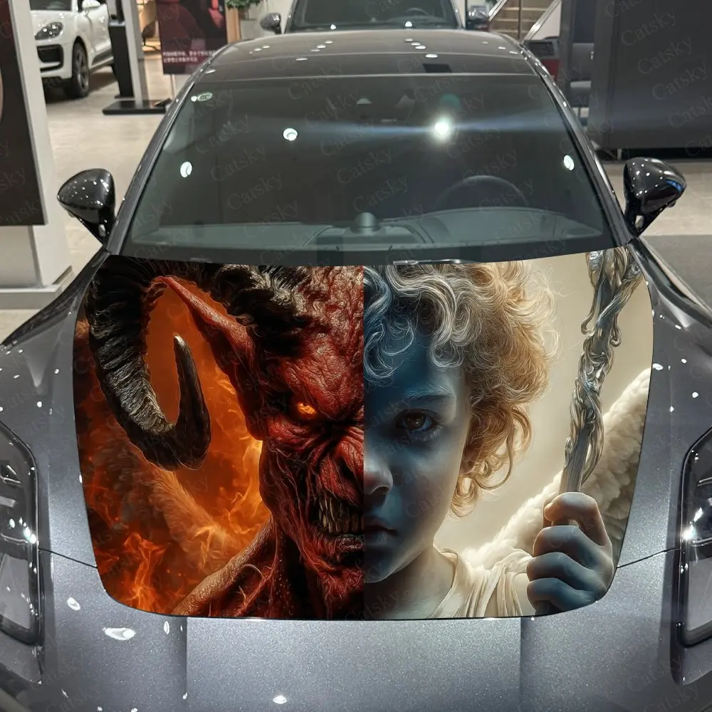 غلاف فينيل للسيارة من Purgatory & Holy Realm، ملصق غطاء السيارة المقاوم للماء PVC، ملصق ذاتي اللصق مقاوم للخدش لغطاء المحرك،