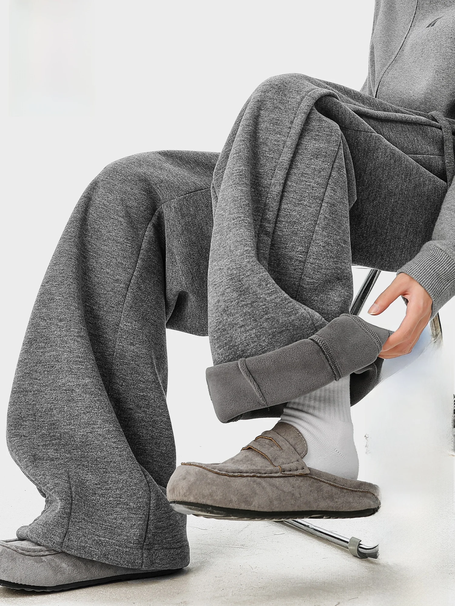 

PaulFrank Heavyweight Straight Leg Casual Pants Men's Spring Loose Fce Lined Thiened New Sle Long Trousers