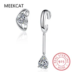 Women 925 Sterling Silver Asymmetric Water Drop Ear Cuff Clip on Earrings for Mom Daugther Girl Party Jewelry