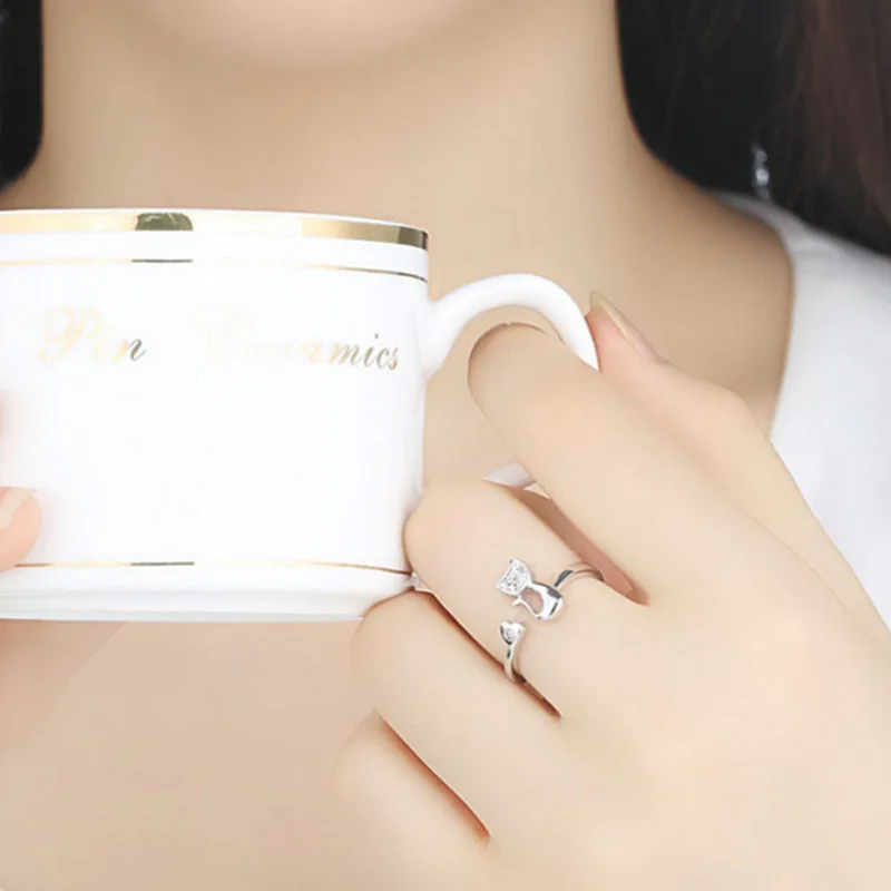 Charm Crystal Top Quality Cubic Zirconia Crystal Inlaid Cute Animal Cat Ring Open Adjustable for Women Girl Fashion Animal Rings image 4