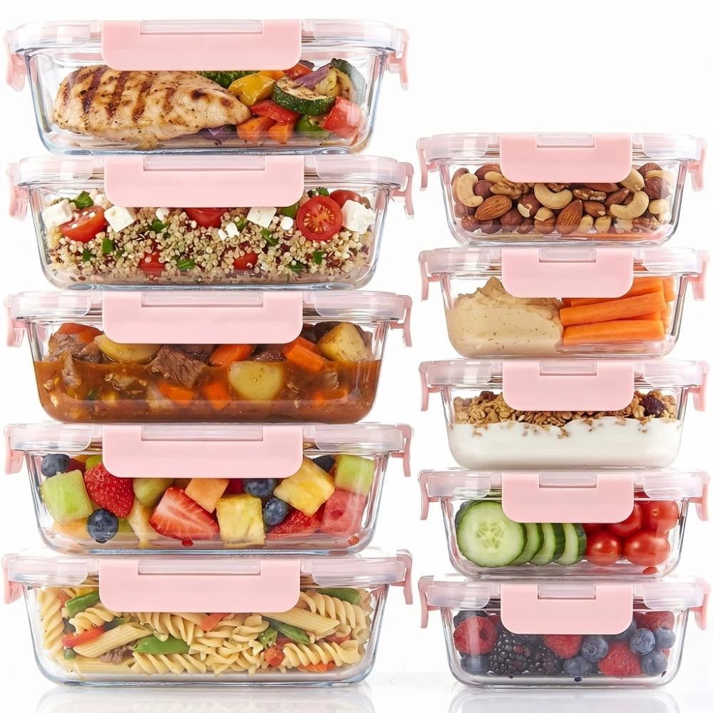 10 Stück Glas-Lunchboxen, versiegelt und auslaufsicher, mikrowellen- und spülmaschinenfest, Schüsseln, Lebensmittelbehälter, Lunchboxen.