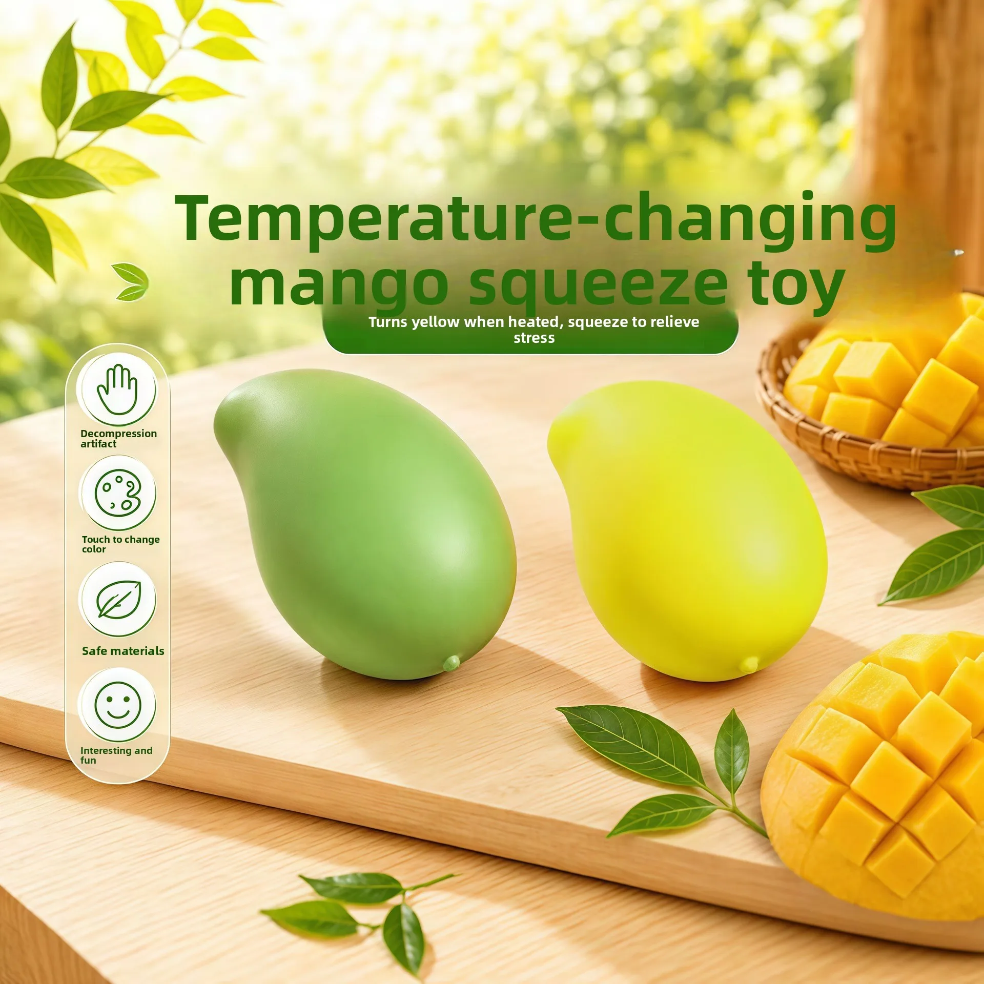Color Changing Mango Squishy Fidget Toy, Temperature Sensitive Mango Squeeze Toy, Soft Slow Rebound Simulation Fruit Toy