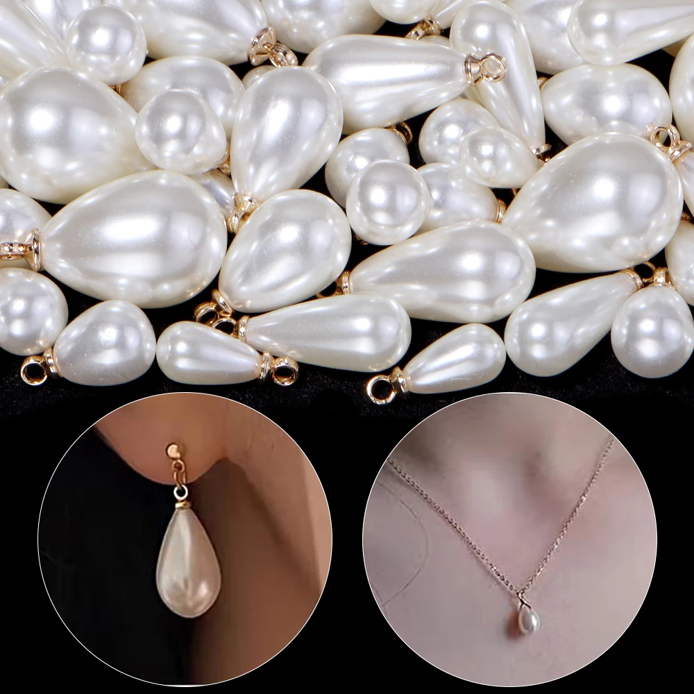 10 Stück/Lot beige tropfenförmige ABS-Imitationsperlen-Anhänger für Mädchen, DIY-Halskette, Ohrringe, Anhänger, Schmuckherstellung, Zubehör – Detail 2