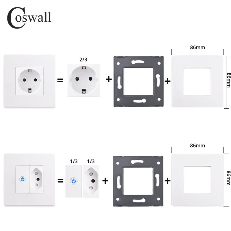 PC Panel Wall EU French Israel Universal Socket + WIFI Tuya Smart Switch + TV Internet Jack USB Charger Connector DIY Module