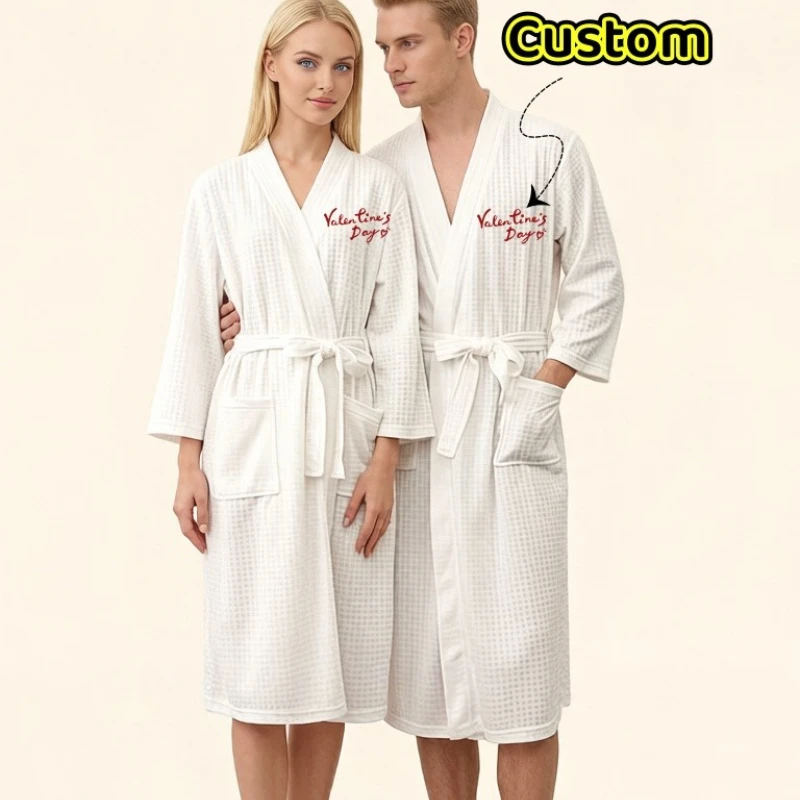 

Парные халаты на заказ с вышивкой и логотипом, домашняя одежда, вафельные халаты для пар, гостиничные и спа-халаты для мужчин и женщин