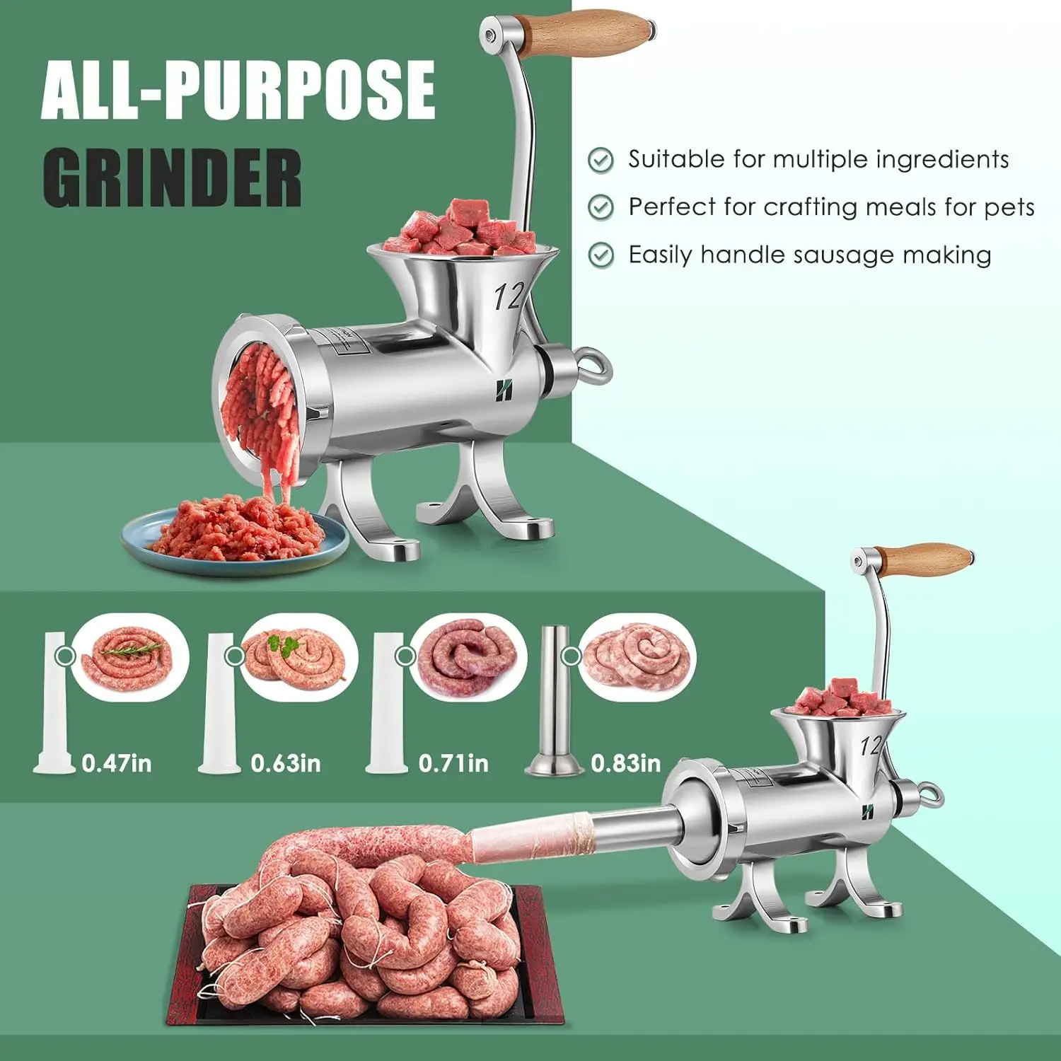 Meat Grinder Heavy Duty Manual Meat Grinders for Home Use Food Grinder and Sausage Stuffer for Chicken,Beef,Chili