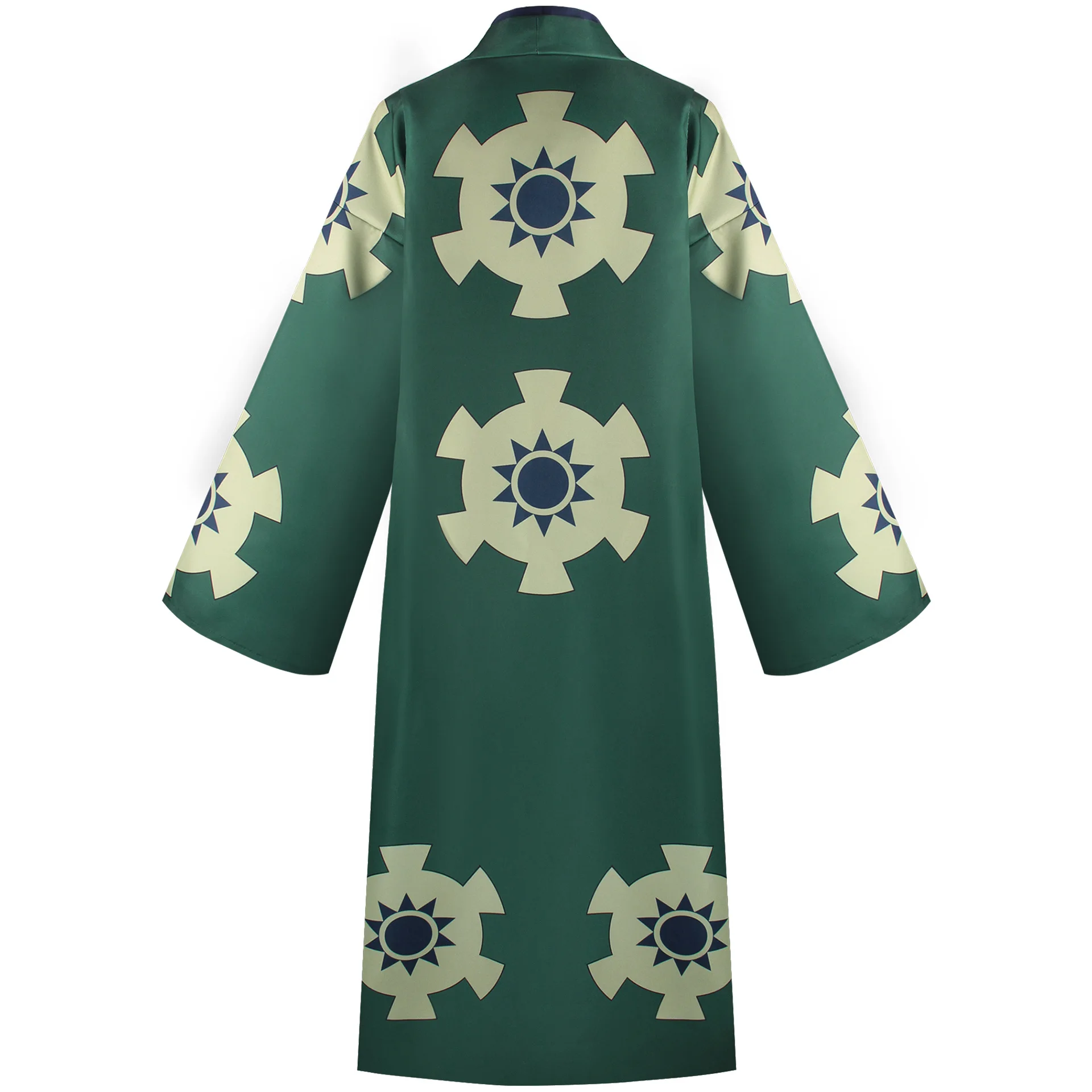 Traditional Japanese Samurai Kimono Suit Green Geometric Print Long Cardigan Robe with Inner Top & Belt Male Anime Cosplay Outfi view 4