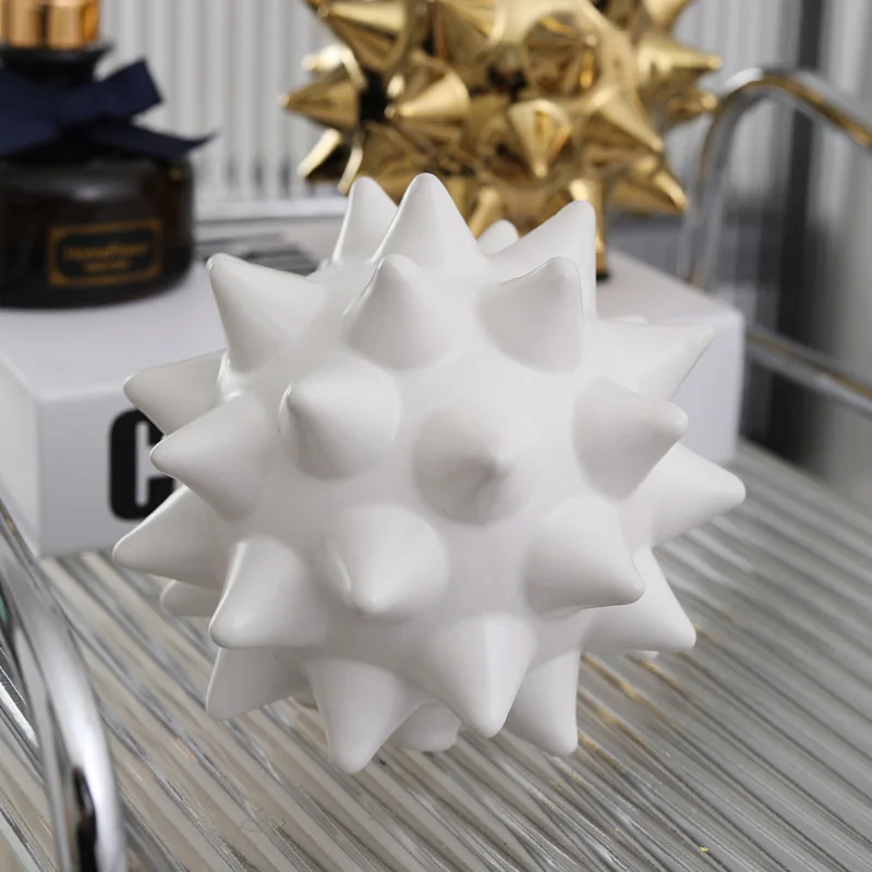 Nordic Ceramic Black and White Sea Urchin Sculpture Ornaments Living Room Entrance Office Desktop Furnishings Birthday Gifts