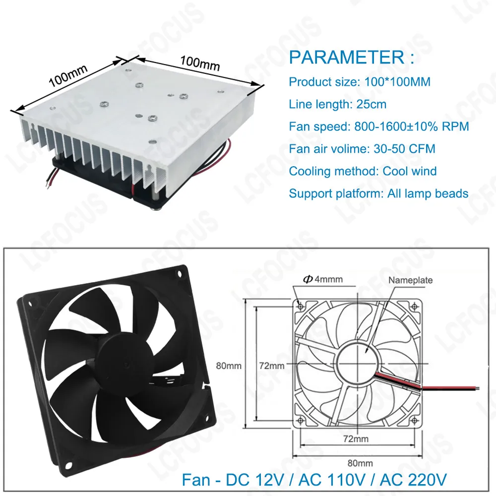 Imagem -03 - Ventilador de Radiador de Alumínio com Refrigeração Led Sistema de Resfriamento de Radiador Led Luz de Cultivo Luz de Aquário Adequada para 20w 30w 50w Contas de Lâmpada Led Chip