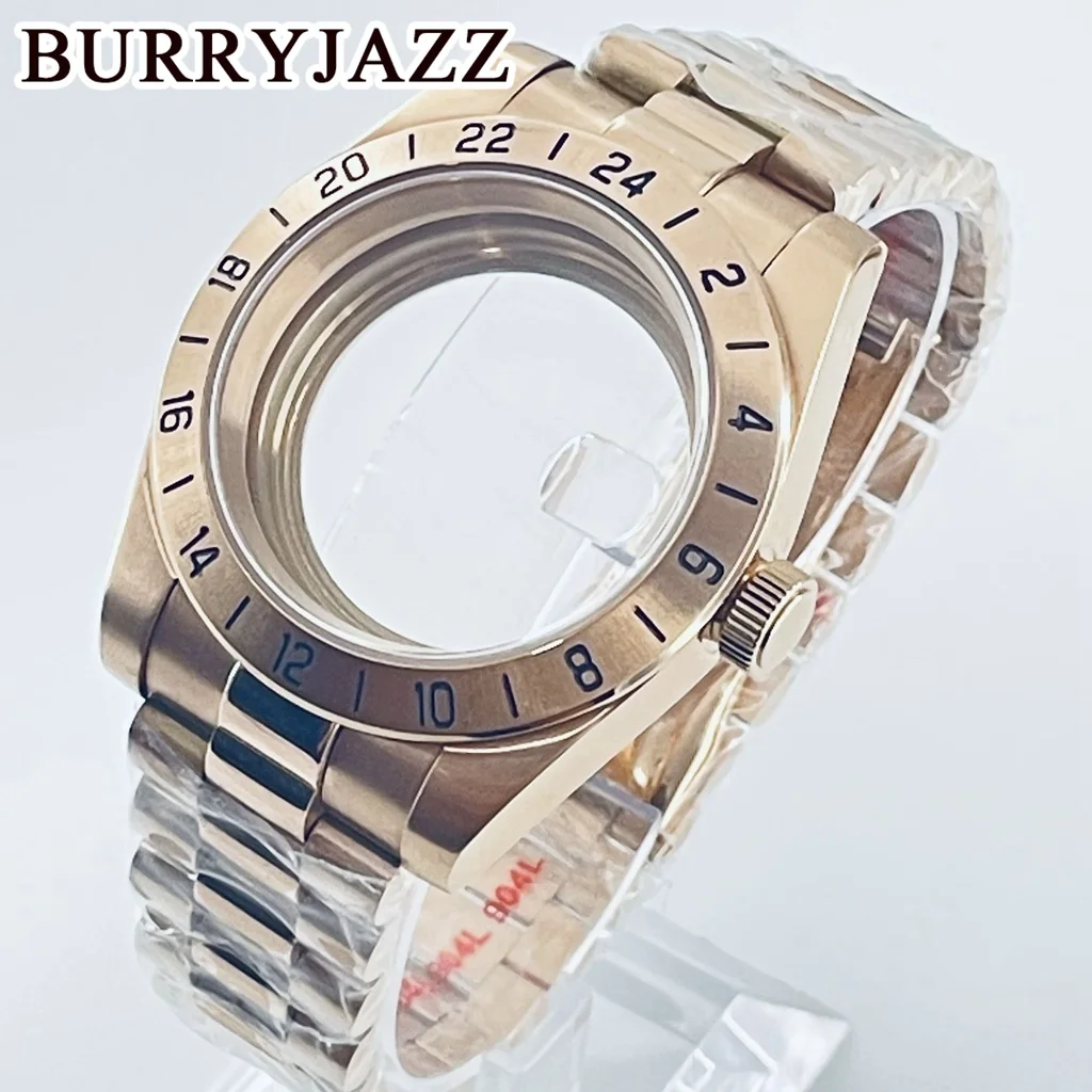 BURRYJAZZ 39 مللي متر NH34 NH35 NH36 NH70 NH72 ETA2824 PT5000 ساعة حافظة GMT ارتفع الذهب الفولاذ المقاوم للصدأ الياقوت الزجاج الإنزلاق قفل المشبك