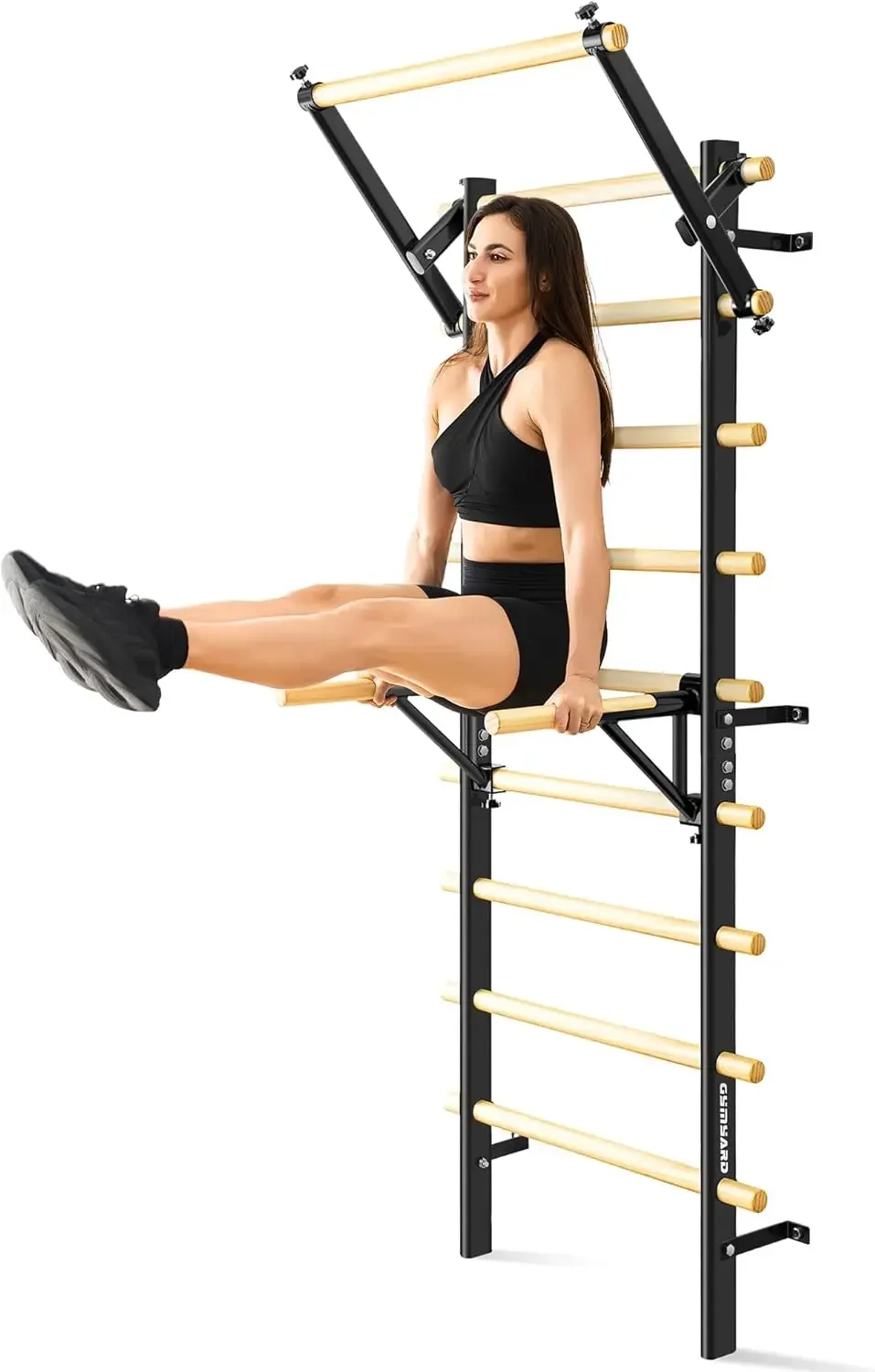 Swedish Ladder, Wood Stall Bar, Swedish ladders Wall Gym Adult, Adjustable Pull Up and Dip Station for Adults and Kids, 9-Anchor