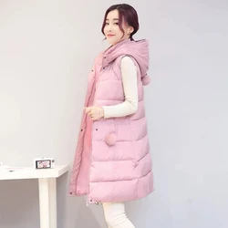 2024 Oversized Cotton Vests Sleeveless Coat Women Autumn Winter Hooded Waistcoat Puffer Parkas Long Warm Down Cotton Outwear