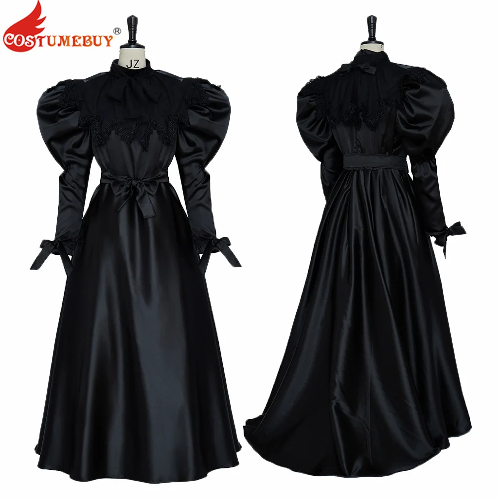 Victorian Mourning Dress Gothic Black Steampunk Ball Gown Women's Medieval Renaissance Witch Dress Halloween Costume