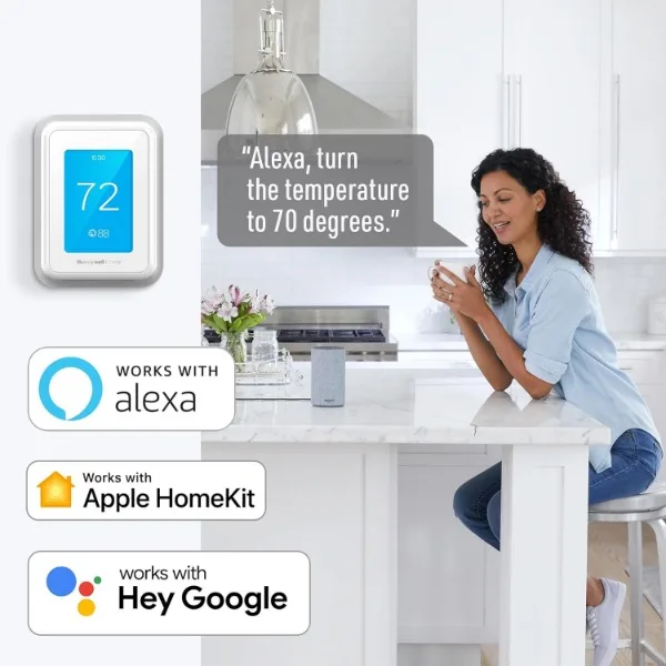 Honeywell Home T9 Wifi Slimme Thermostaat, Smart Room Sensor Klaar, Touchscreen Display, Alexa En Google Assist White