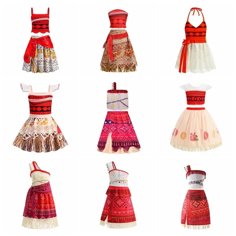 

Moana Dress Adventure Costume Girl Princess Fancy Clothes Vaiana Carnival Party Necklace