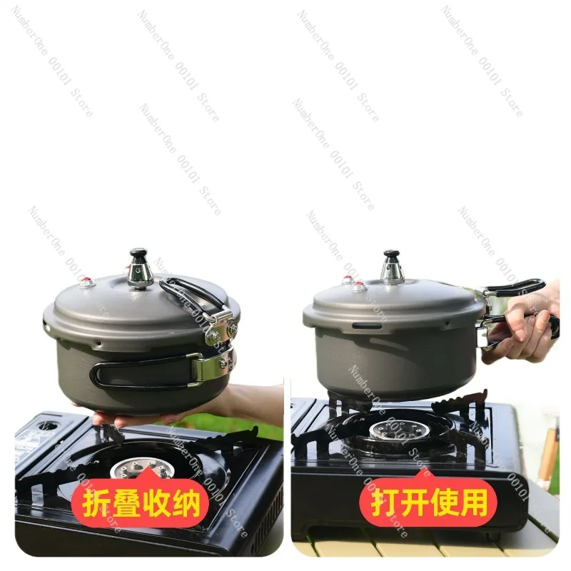 

Portable Outdoor Pressure Cooker Mini Camping Rice Cooking Pot with Foldable Handle for Gas Cassette Stove High Altitude Travel