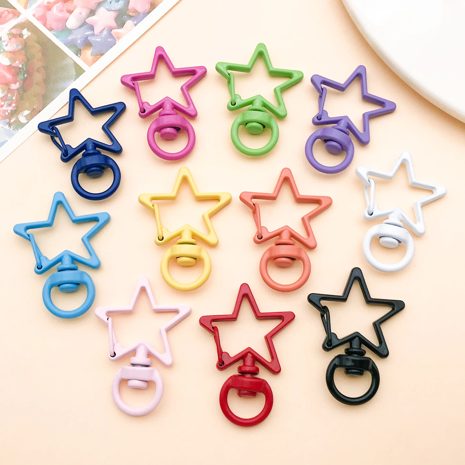 30pcs 24X33mm Zinc Alloy Paint Five-Pointed Star Hook Universal Buckle Dog Buckle DIY Key Chain Bag Pendant Making Accessories