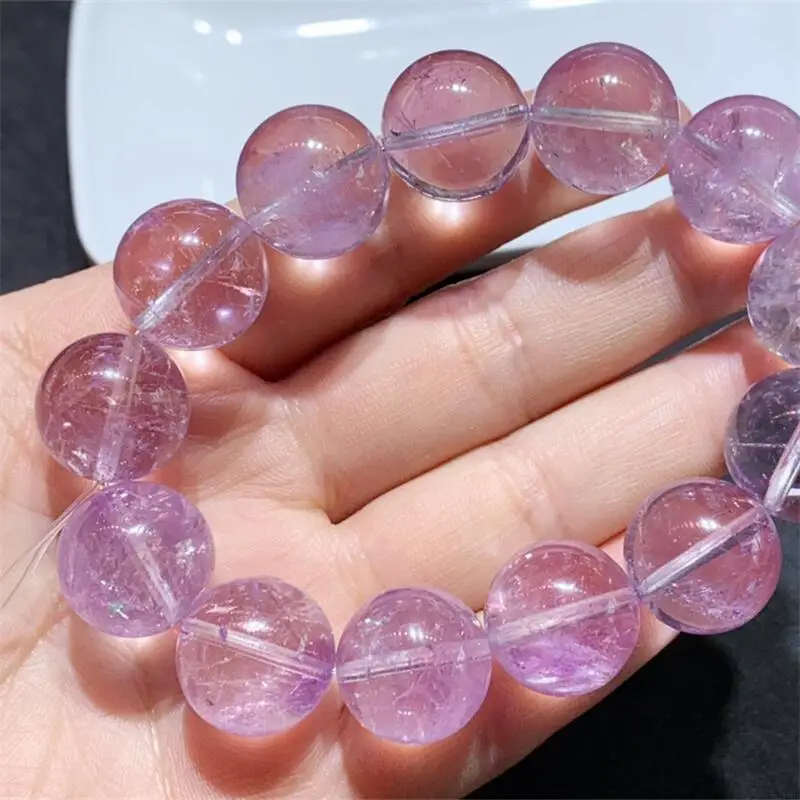 16MM Natural Lavender Quartz Bracelet Women Men Charm Flash Beads Luxury Energy Elastic Wrist Yoga Jewelry