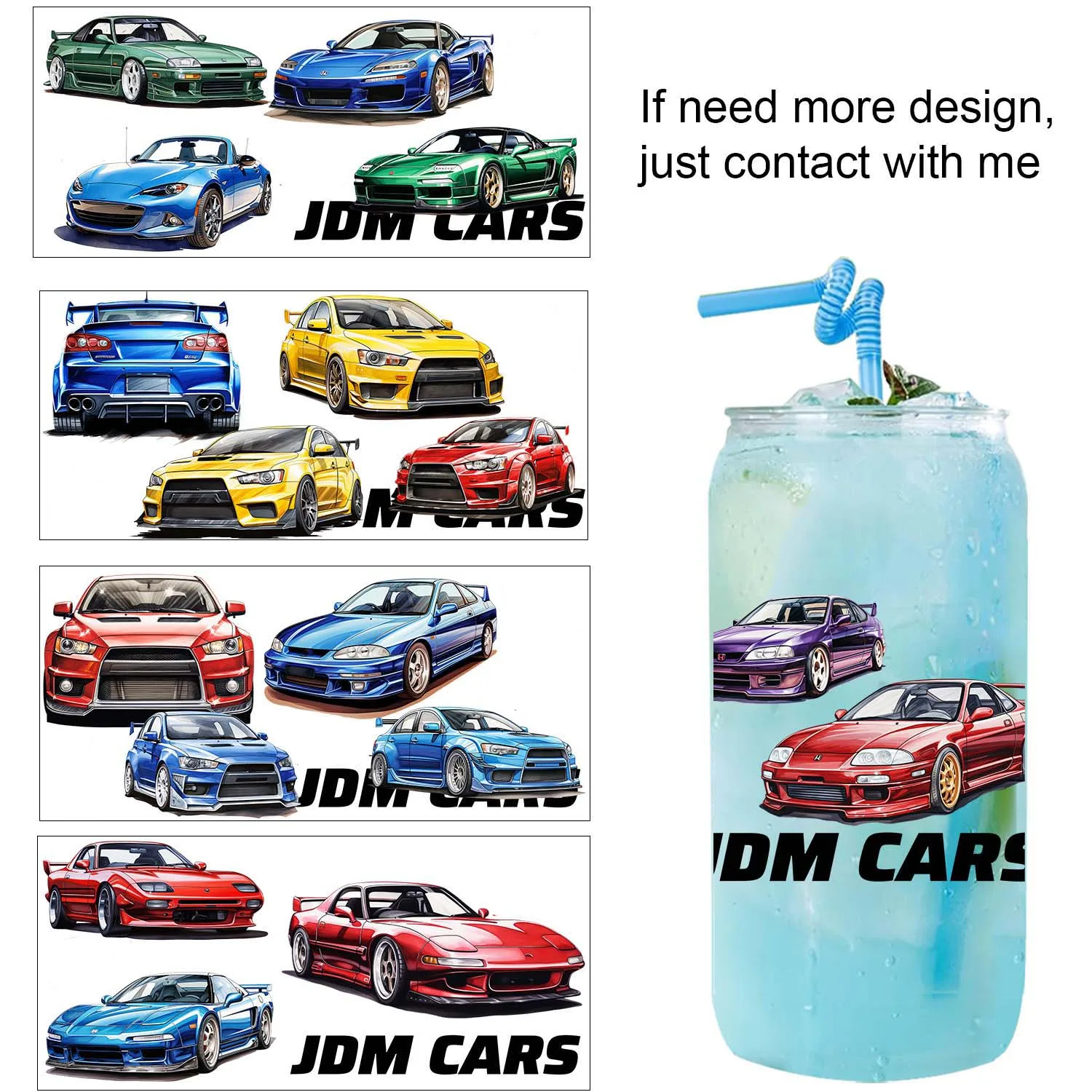 JDM Cars Tokyo Drift Style UV Sticker Party DIY Decals 3D transfers uvdtf tumbler seal stickers 16oz uv dtf cup wraps