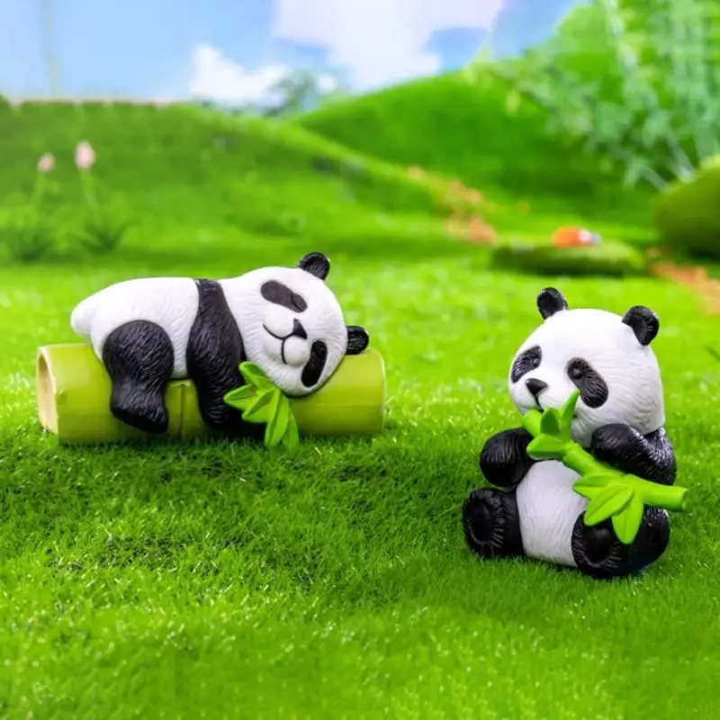 G99A Cartoon Panda Cake Toppers Figures Toy Set of 8 Realistic Animal Miniature Figurines for Garden Potted Plant Decoration