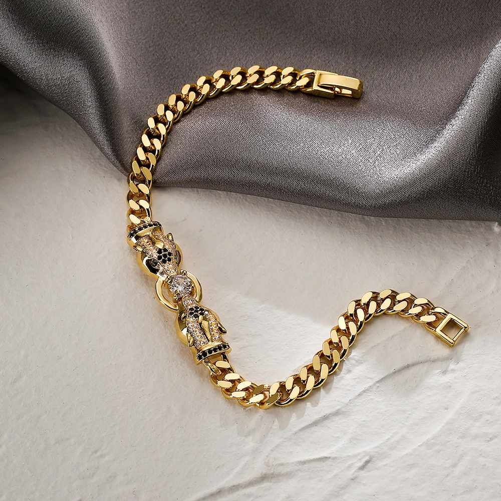 NEWBUY Fashion Gold Color Copper Wedding Jewelry 2023 Hot Sale AAA CZ Zircon Leopard Charm Bracelets For Women