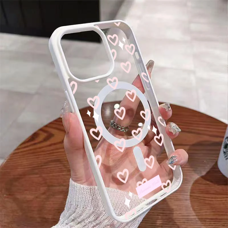 Rosa Herzmuster Transparente Handyhülle für iPhone 17 16 15 11 14 13 12 Pro Max Plus Hüllen 17Air für Silikon Magnetische Abdeckung – Detail 6
