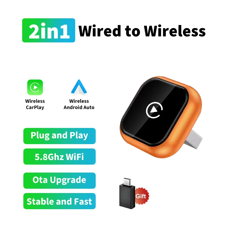 2026 FLIXIVI Draadloze CarPlay Adapter 2-in-1 mini Bedraad naar draadloos dongle voor Apple & Android Plug and Play Universele auto-accessoires