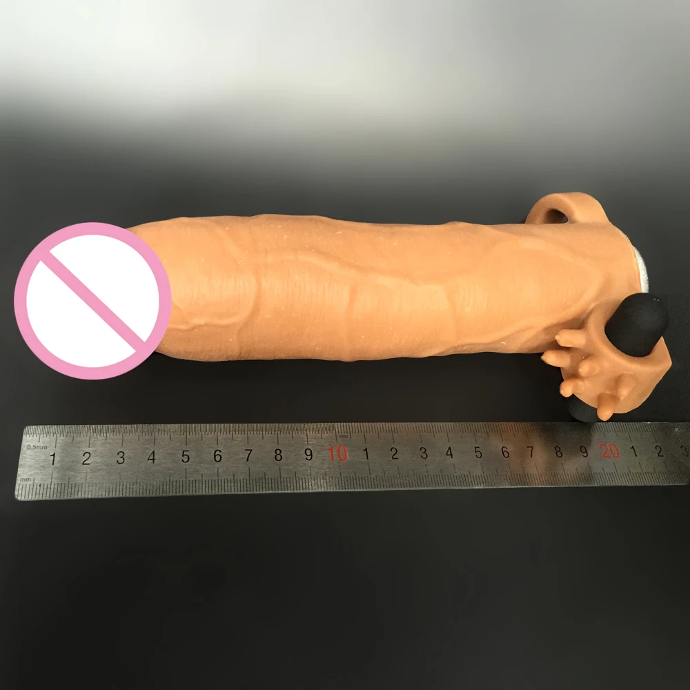 8.5 inches L  realistic penis sleeves enlargement solid head extend condom penis extender with bullet sex products for man