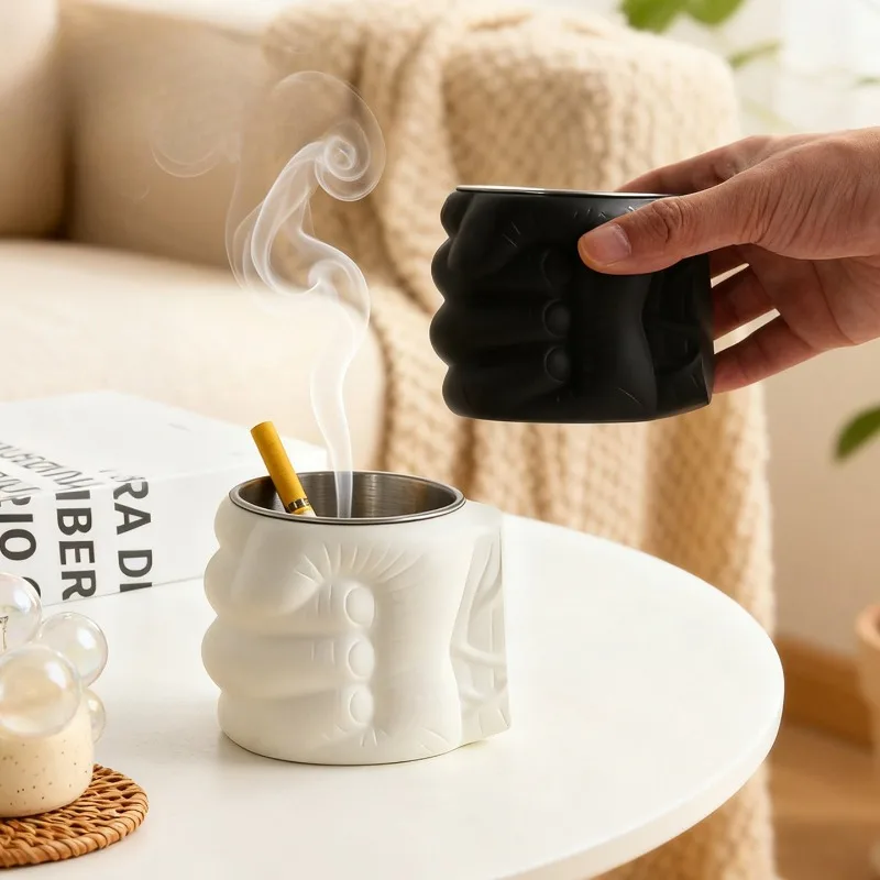 Fist Ashtray Room Coffee Table - Large Capacity Fun Fist Design Birthday Gift Abstract Art Cartoon Metal Ashtray Home Decoration