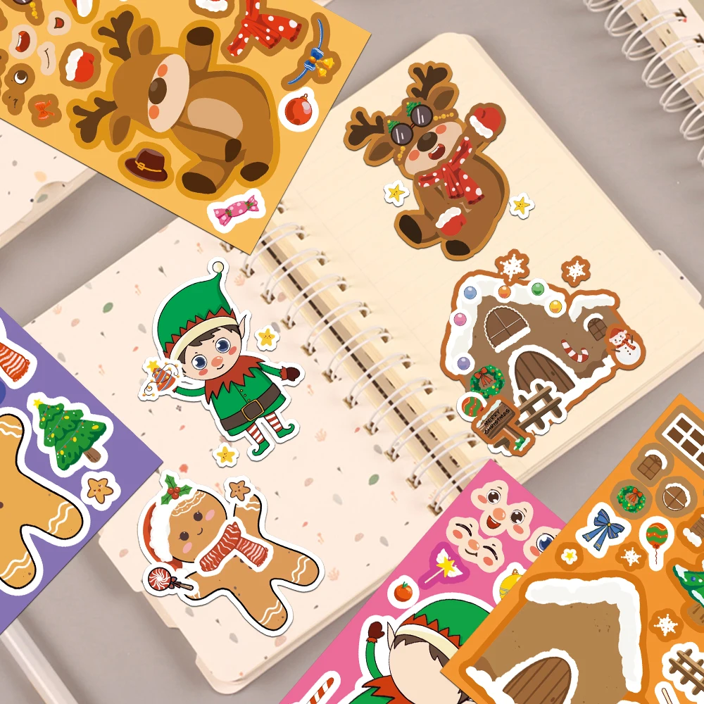 500 قطعة من ملصقات تجميع شخصية كرتونية ممتعة لعيد الميلاد ومتغيرة الوجه سانتا كلوز البطريق ثلج الزنجبيل هدية العيد