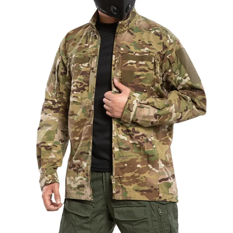 

Hunting Tactical Shirt Jacket, Wear-Resistant and Windproof Stand Up Collar Training Work Clothes Military Camouflage Coat