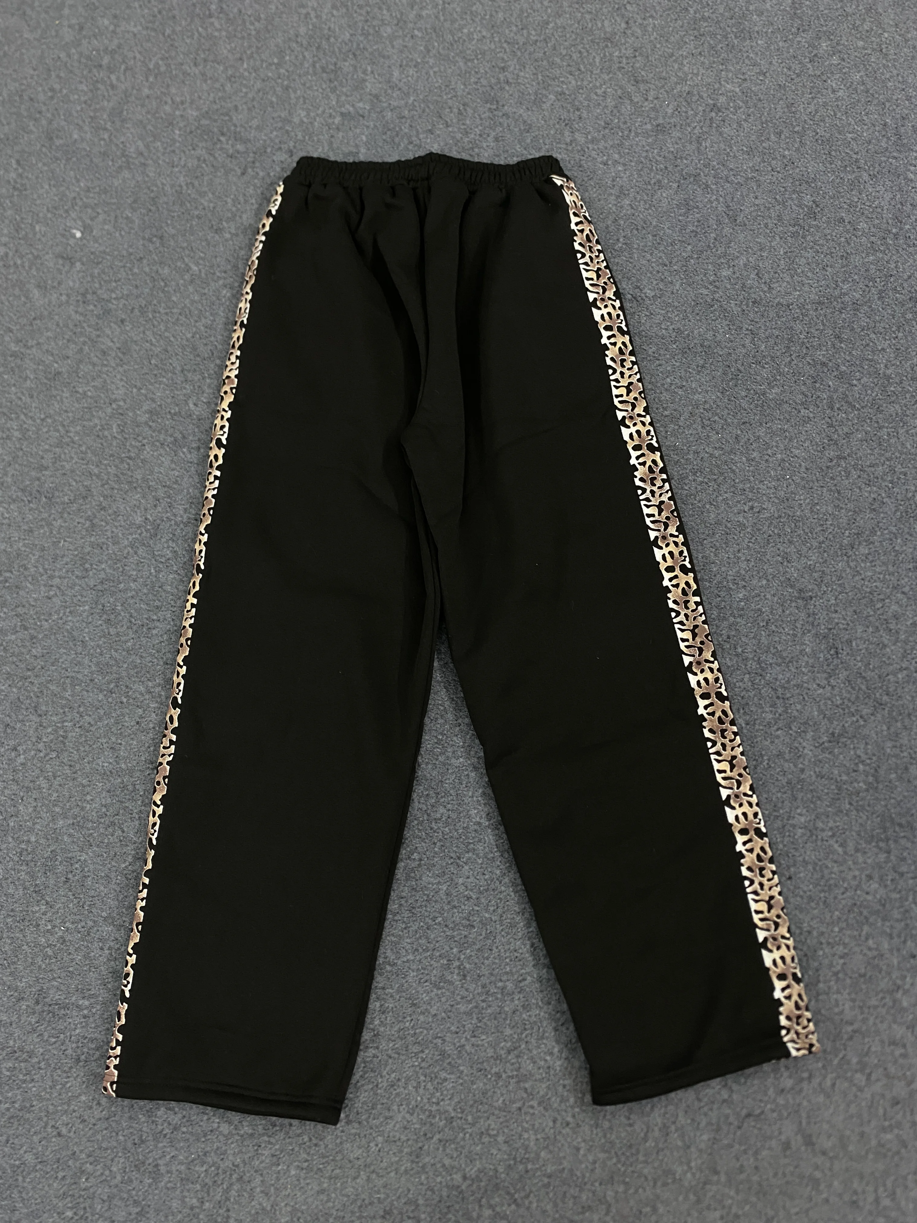 Dark Goth Made Old Fashion Leopard Stripe Stitching Harajuku Pants Autumn Winter Couple American Hip Hop Loose Straight Trousers