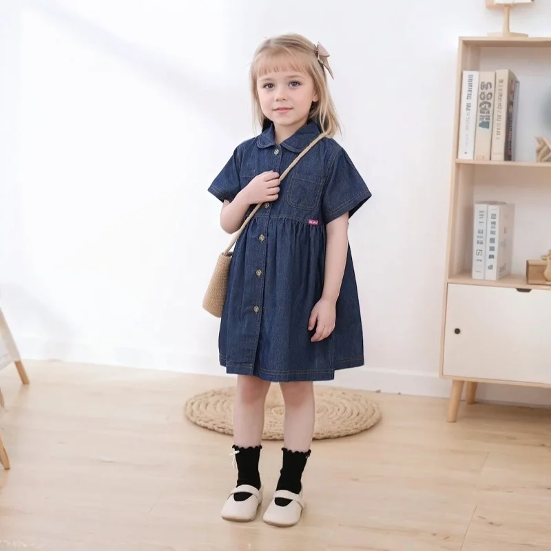 

Summer Baby Girls Denim Dress Fashion Kids Girl Spring Autumn Princess Birthday Dresses Children Clothes Short Sleeves Vestidos