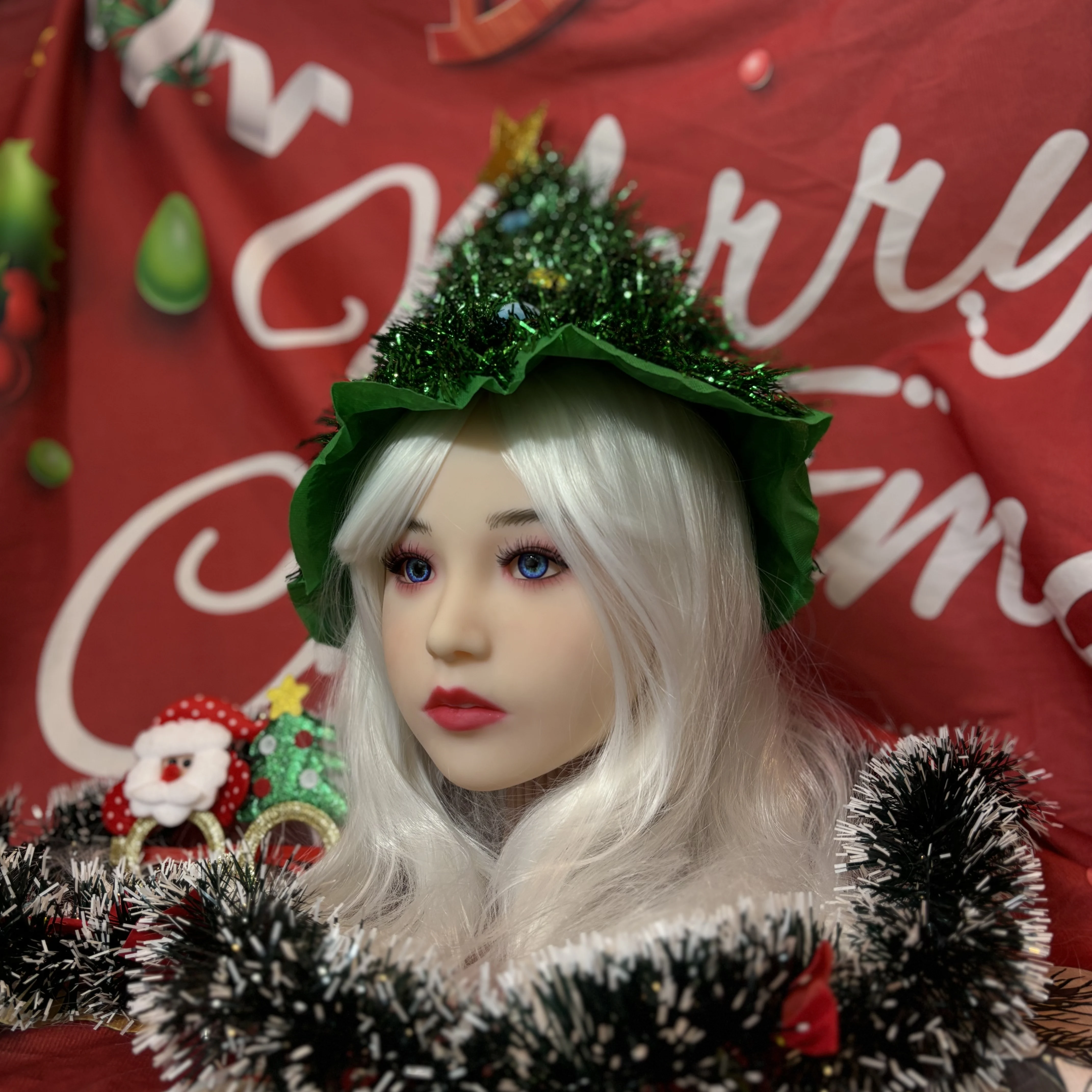 Modelo novo da cabeça das mulheres do natal, simulando a cabeça das mulheres, material do TPE, brinquedo adulto dos homens, macio (nenhuma decoração enviada)