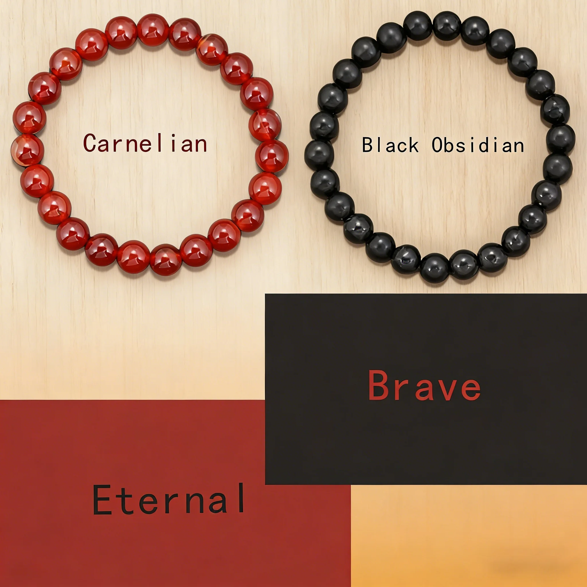 

Black Obsidian Red Carnelian Bracelet Buddhist Prayer Blessing Blackstone Brave And Eternal Love Couple's Bracelet Luck Stone