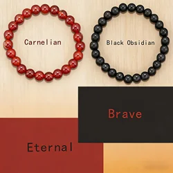 Black Obsidian Red Carnelian Bracelet Buddhist Prayer Blessing Blackstone Brave And Eternal Love Couple's Bracelet Luck Stone
