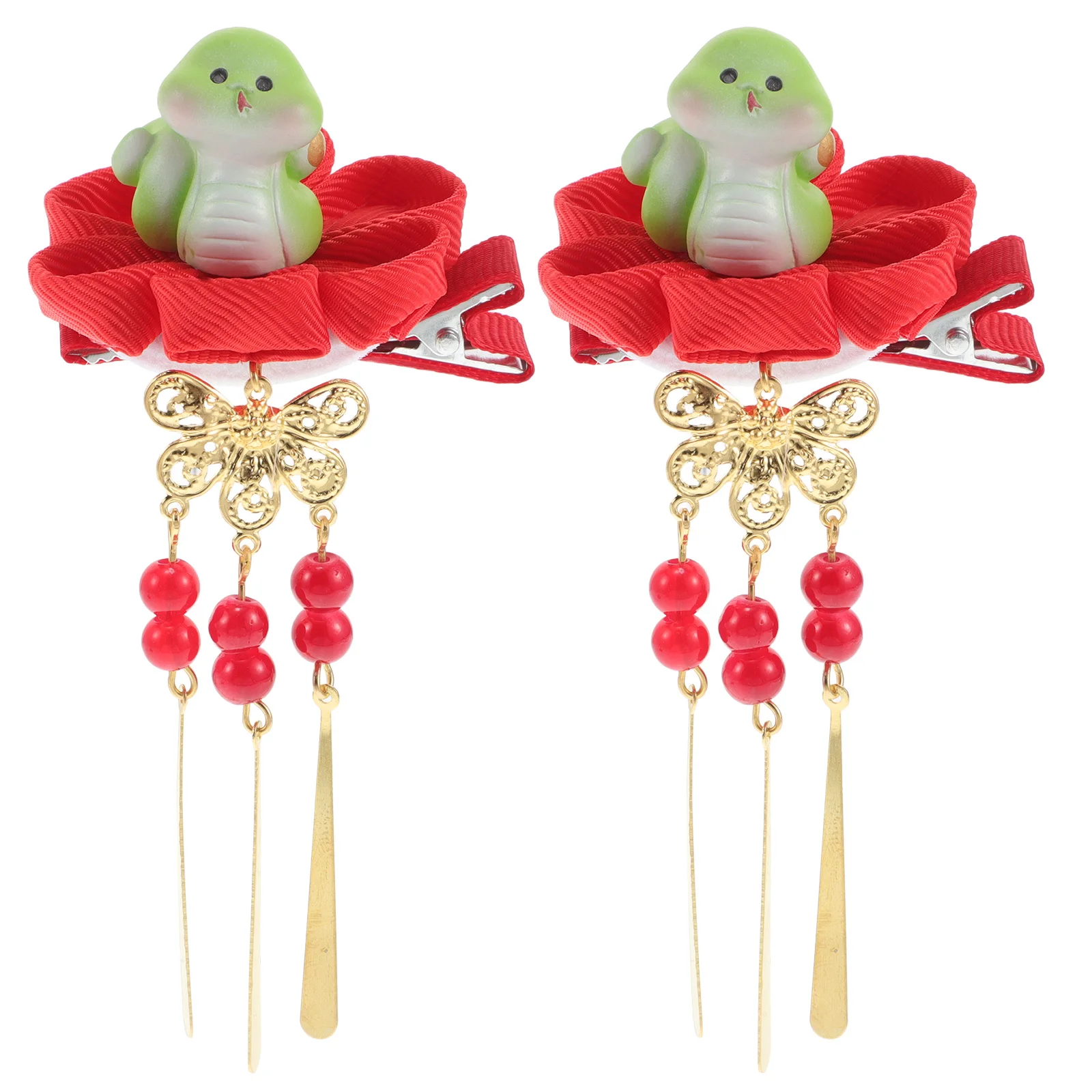 

Girls New Year Hairpins Accessories Clip Lasting Red Cloth Stylish Snake Barrette