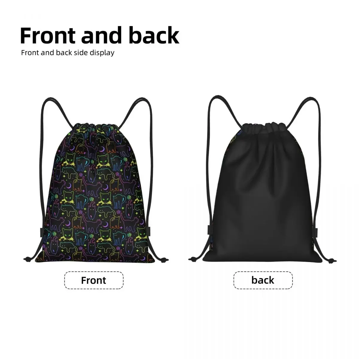 Custom Funny Cartoon Cat Drawstring Bag Men Women Portable Sports Gym Sackpack Halloween Witchcraft Training Backpacks