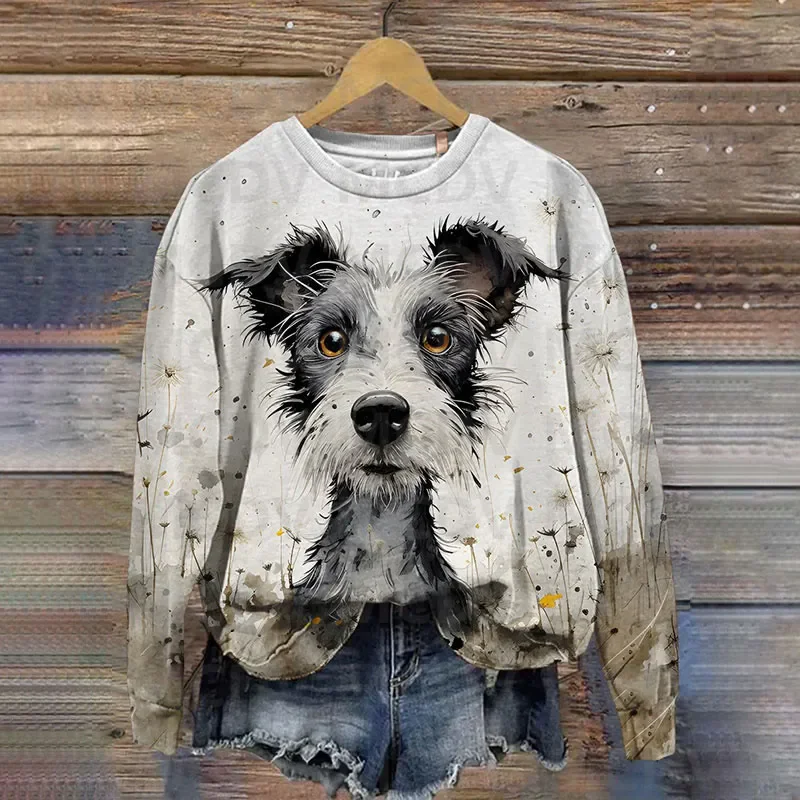 

Dandelion Daisy Watercolor Ink Puppy Animal Art Design Print Sweatshirt 3D Printed Women Casual Pullover